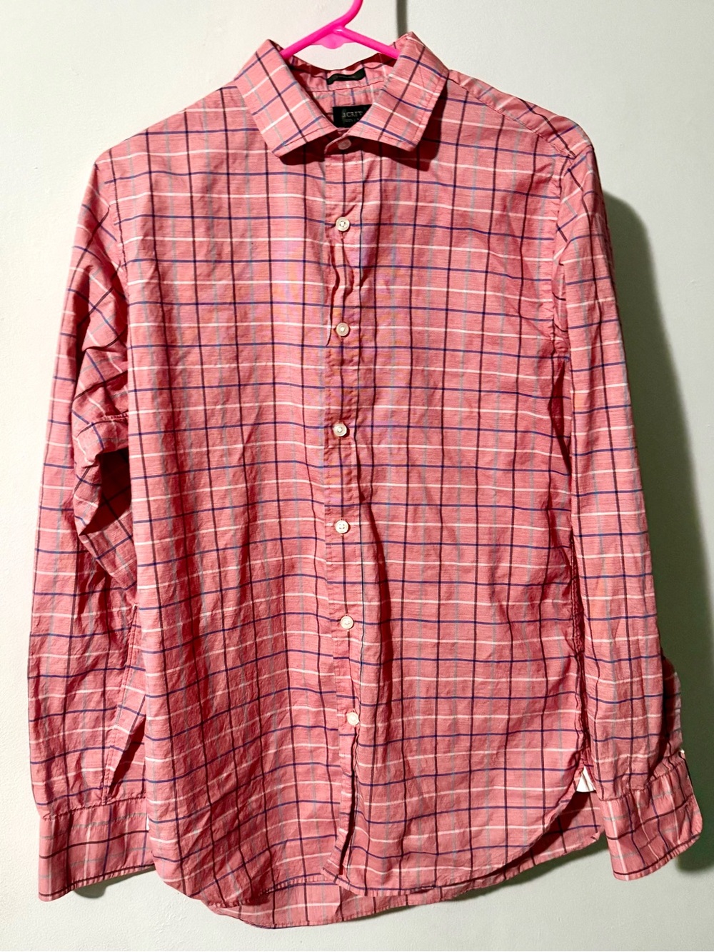 J. CREW Ludlow Pink Plaid Long-Sleeve Button-Down Shirt